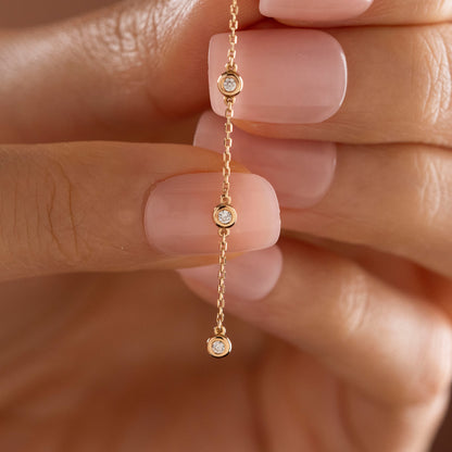 14k Solid Gold Diamond Cluster Dangle Earrings, Natural Diamond Chain Earring Jewelry