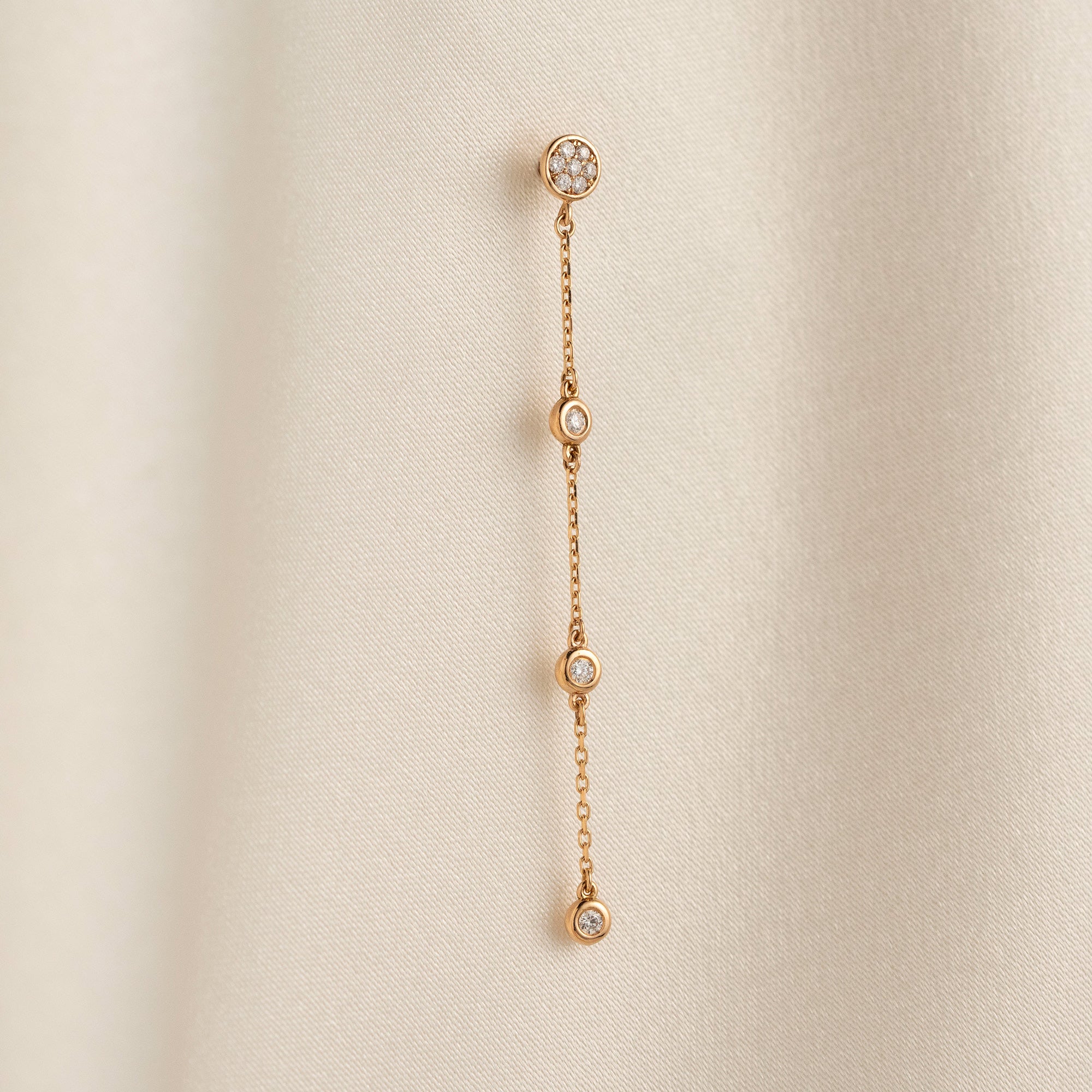 14k Solid Gold Diamond Cluster Dangle Earrings, Natural Diamond Chain Earring Jewelry