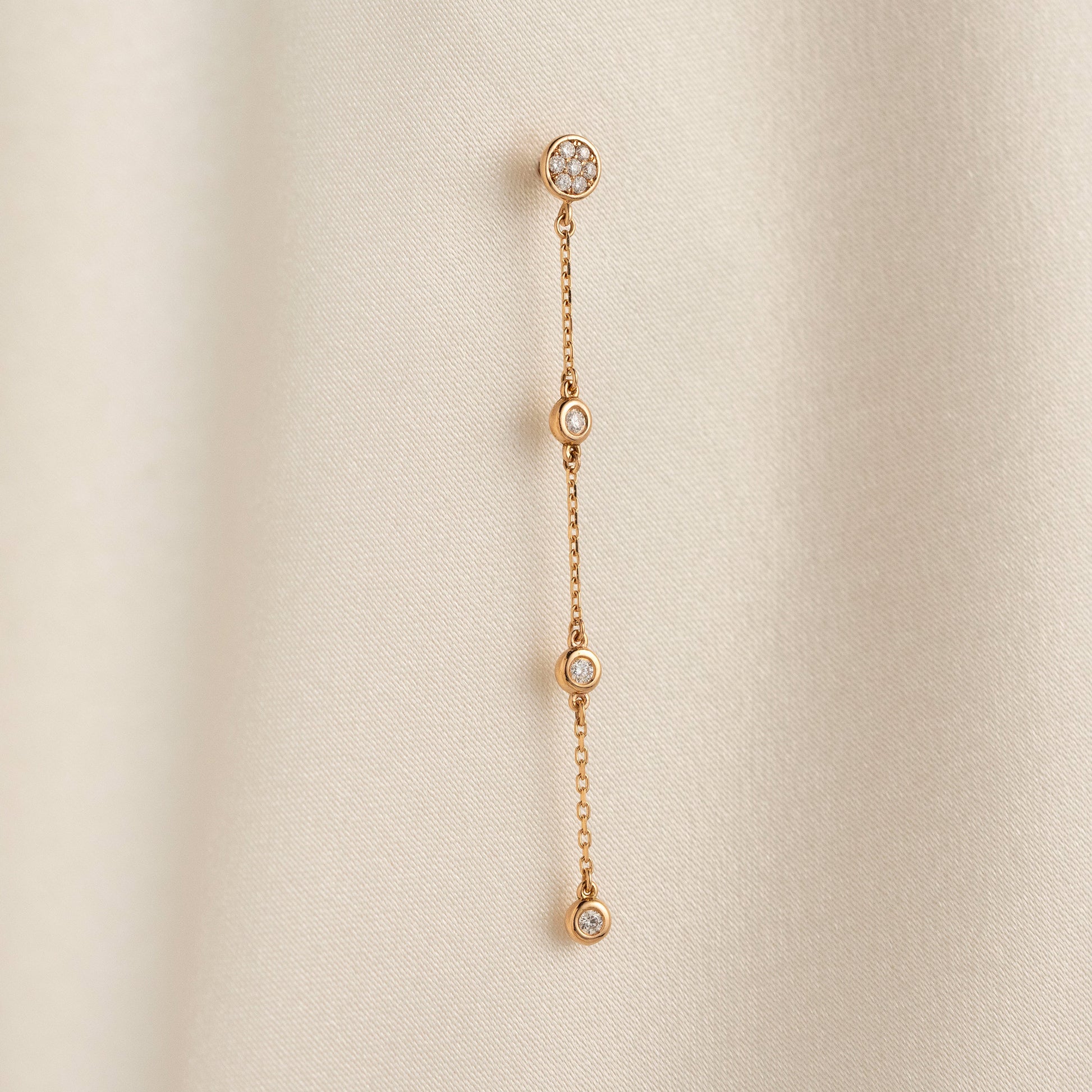 14k Solid Gold Diamond Cluster Dangle Earrings, Natural Diamond Chain Earring Jewelry