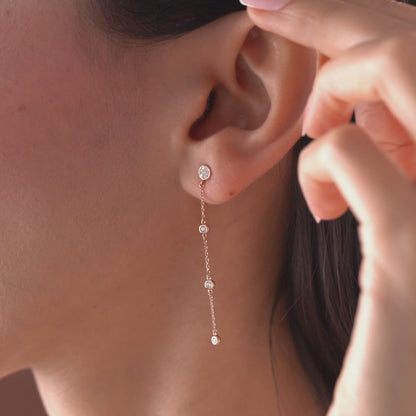 14k Solid Gold Diamond Cluster Dangle Earrings, Natural Diamond Chain Earring Jewelry