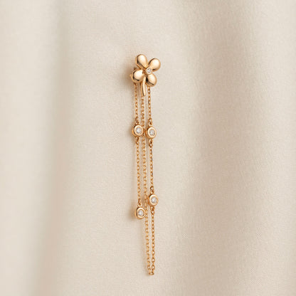 Arel Custom Jewelry 14k solid gold flower earrings with natural diamond accents and dangling chains